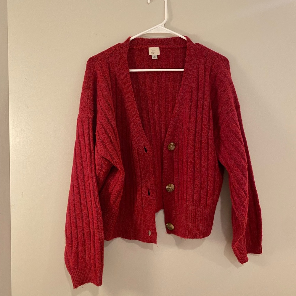 cranberry red cozy sweater cardigan